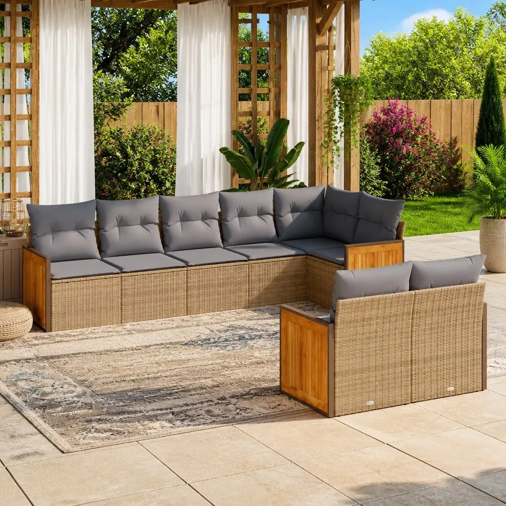 Garden Sofa Set PE Rattan 8 Piece Modular Lounge Beige