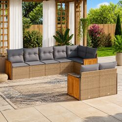 8-Piece Beige Rattan Garden Sofa Set for Outdoor Use
