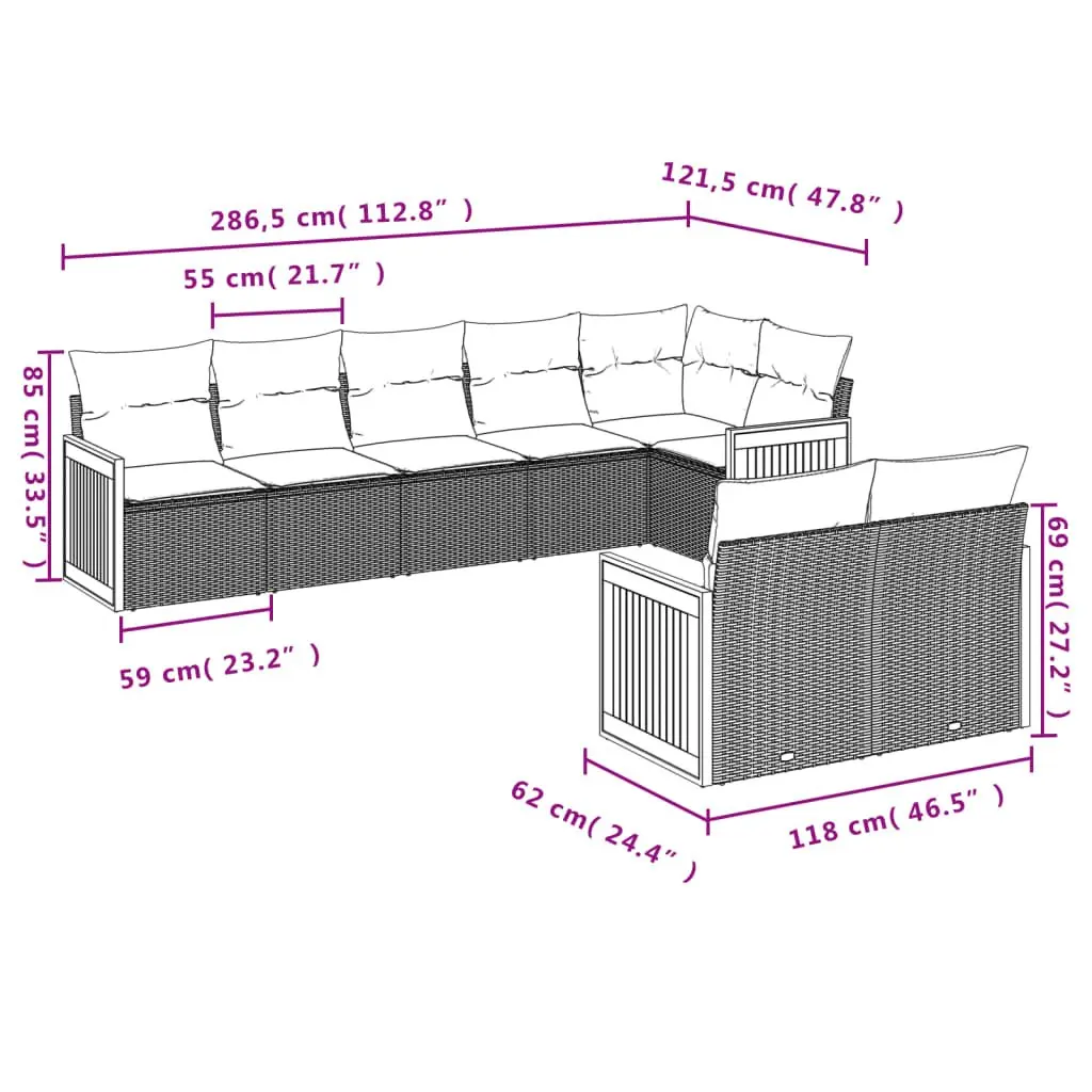 Garden Sofa Set PE Rattan 8 Piece Modular Lounge Beige