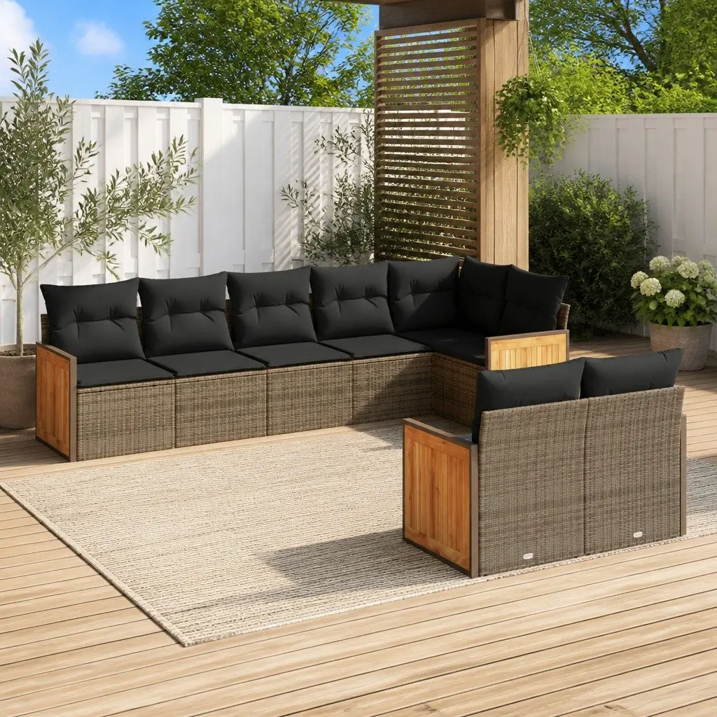 8-Piece Grey Outdoor Sofa Set with Cushions