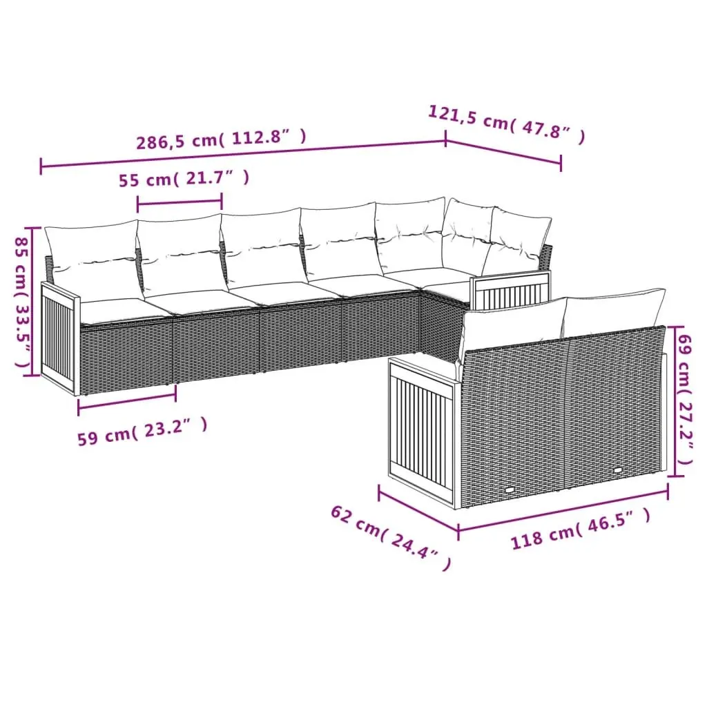 8-Piece Grey Outdoor Sofa Set with Cushions