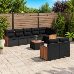 9 Piece Modular Black Garden Sofa Set with Cushions