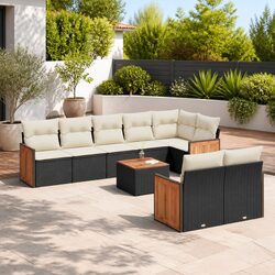 High-Quality 9-Piece Black Garden Sofa Set with Cushions