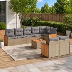 Modular 9-Piece Garden Sofa Set with Beige Cushions