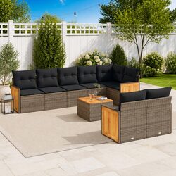 Premium 9-Piece Modular Garden Sofa Set with Grey Cushions