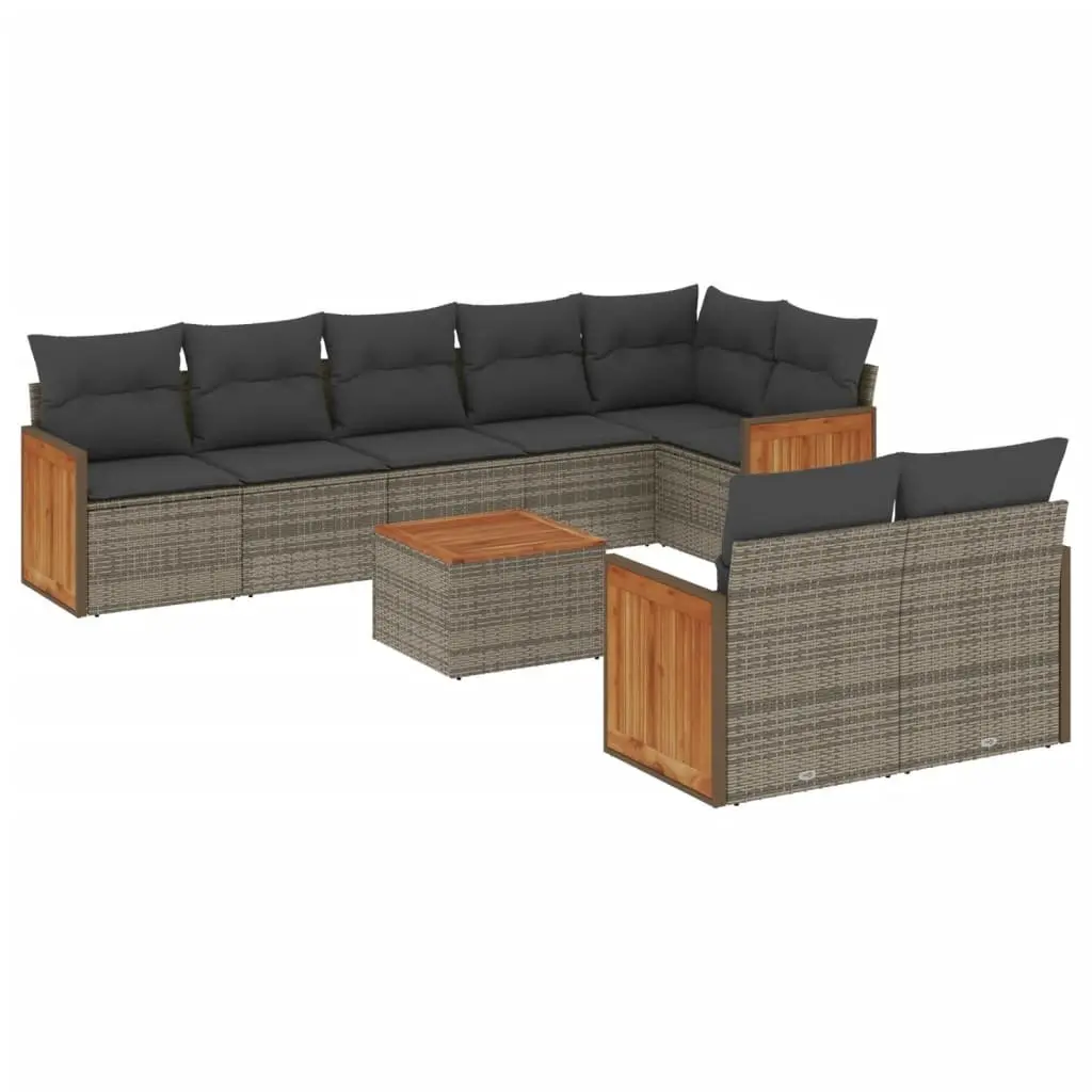 9-Piece Modular Garden Sofa Set with Grey Cushions