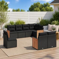 8 Piece Outdoor Garden Sofa Set in Black Poly Rattan