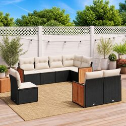 8-Piece Black Poly Rattan Garden Sofa Set with Cushions