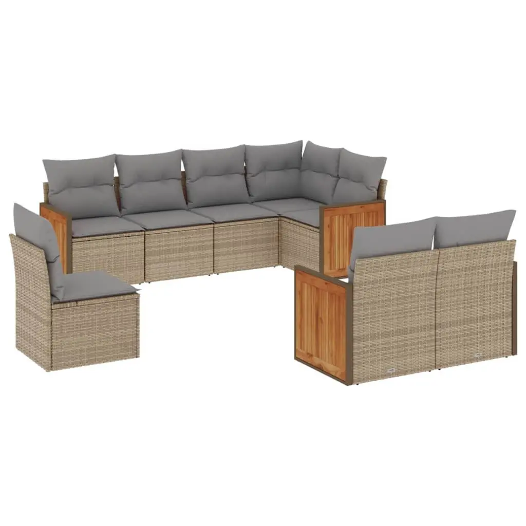 Garden Sofa Set PE Rattan 8 Piece Outdoor Furniture Modular Beige Cushions