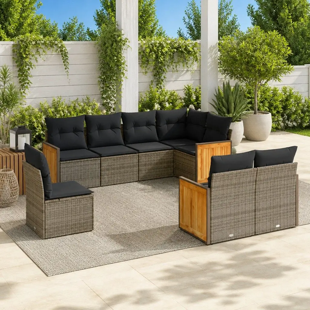 Garden Sofa Set PE Rattan 8 Piece Modular Outdoor Furniture Grey