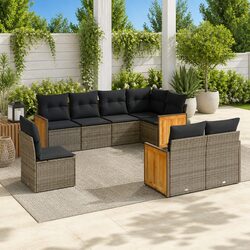 Durable Grey Poly Rattan 8 Piece Garden Sofa Set
