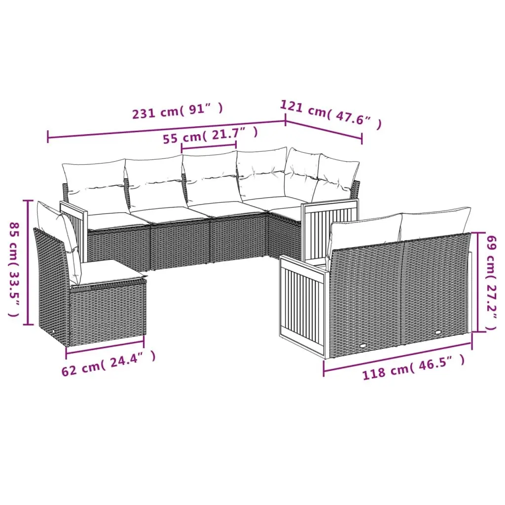 Garden Sofa Set PE Rattan 8 Piece Modular Outdoor Furniture Grey