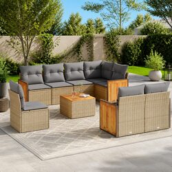 Sturdy 9-Piece Beige Outdoor Garden Sofa Set with Cushions