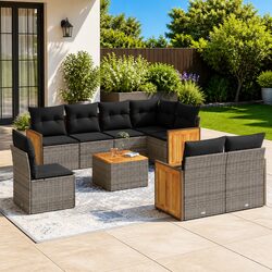 9 Piece Grey Outdoor Garden Sofa Set with Cushions