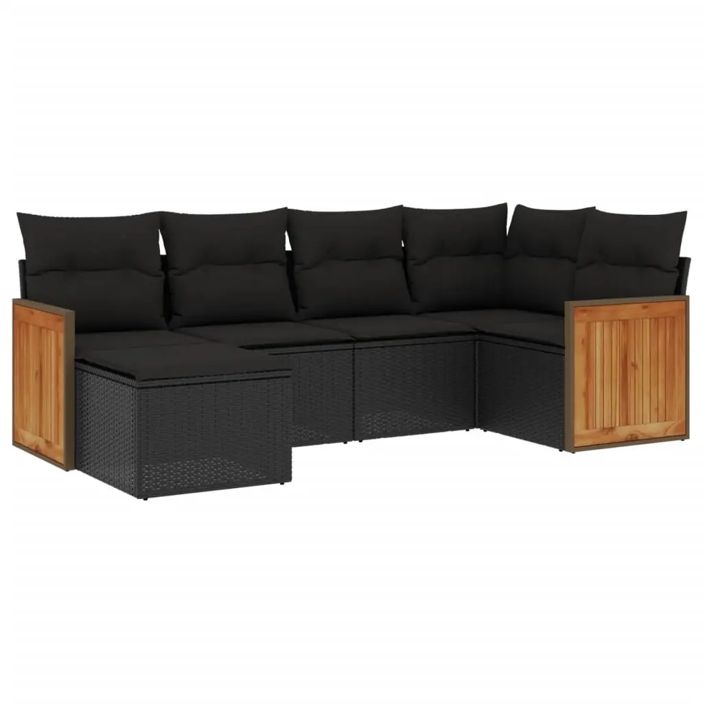 6-Piece Modular Garden Sofa Set with Black Cushions