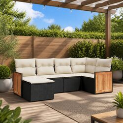 Modular Garden Sofa Set 6 Pieces Black Outdoor Furniture