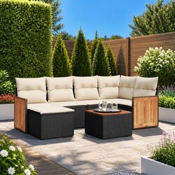 Durable 7 Piece Garden Sofa Set with Cushions in Black