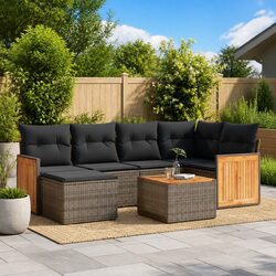 Exceptional 7 Piece Grey Rattan Outdoor Sofa Set