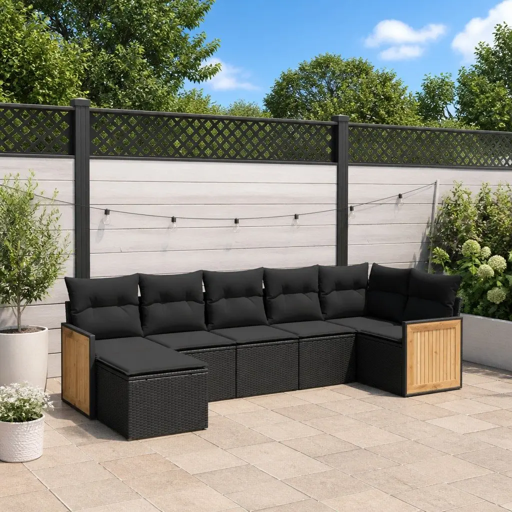 7 Piece Outdoor Garden Sofa Set PE Rattan Black