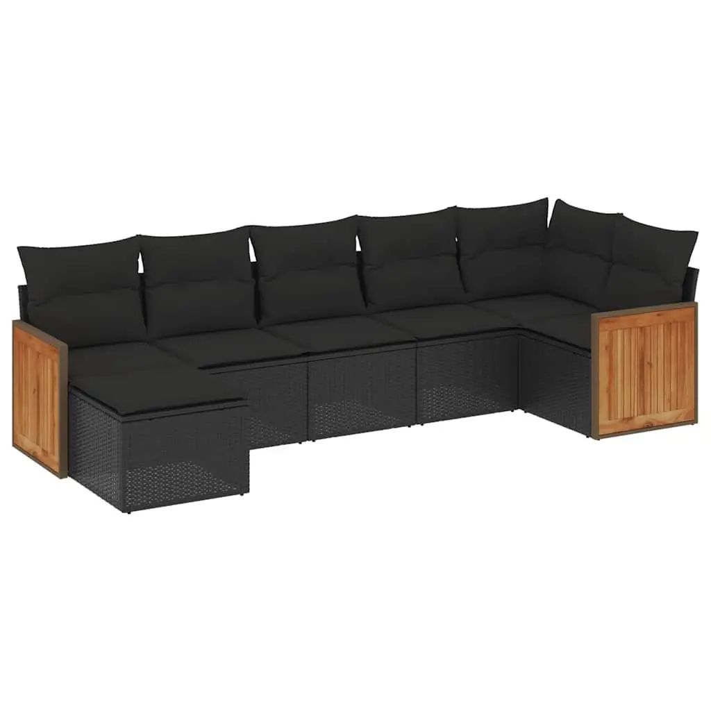 7 Piece Outdoor Garden Sofa Set PE Rattan Black