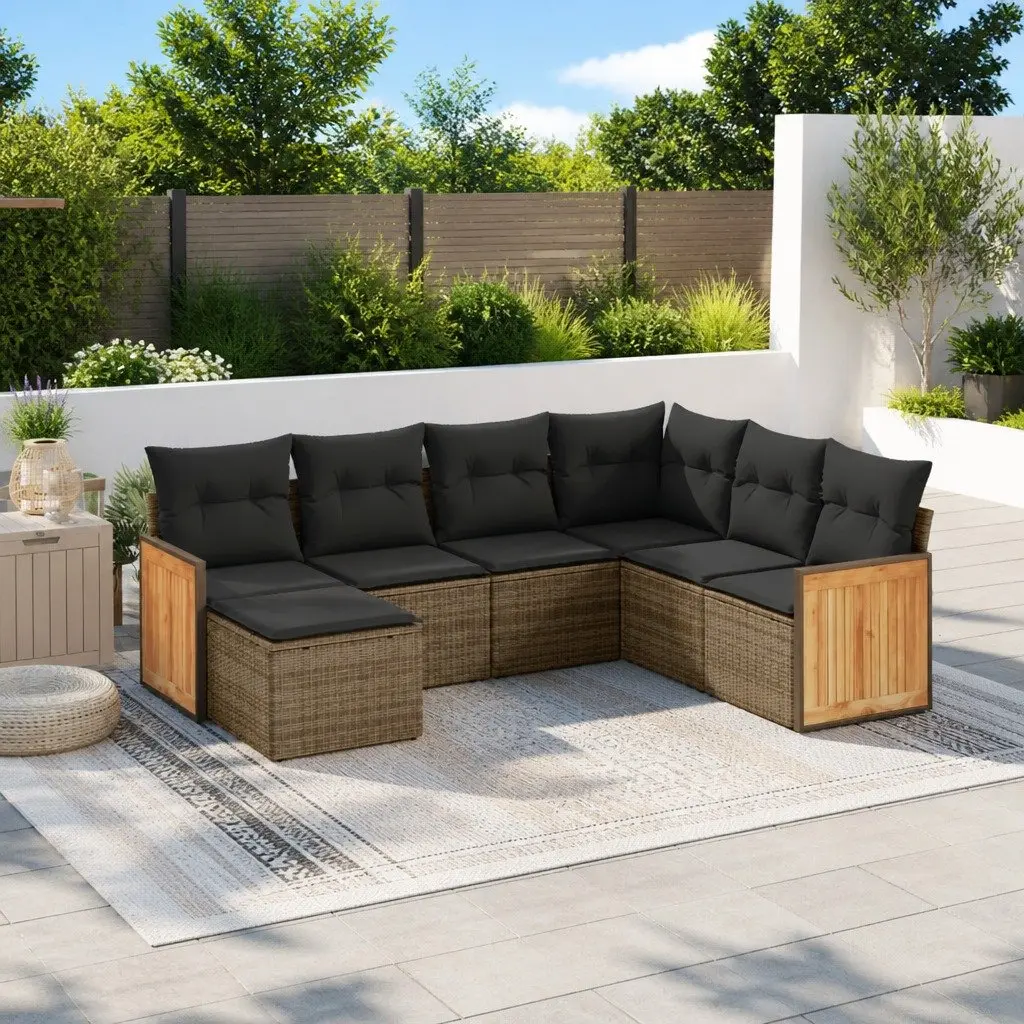 Garden Sofa Set PE Rattan 7 Piece Grey Outdoor Furniture Patio Sectional