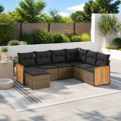 Durable 7 Piece Grey Garden Sofa Set with Cushions