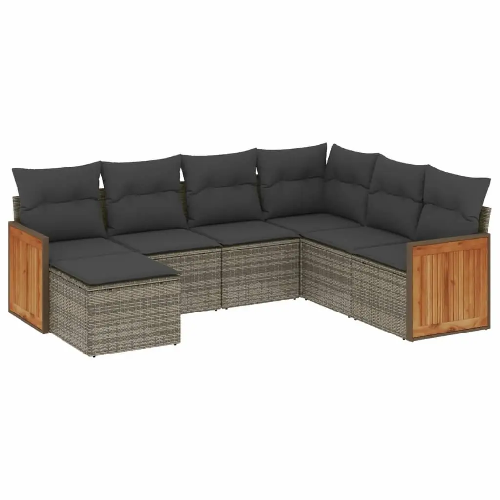 Garden Sofa Set PE Rattan 7 Piece Grey Outdoor Furniture Patio Sectional