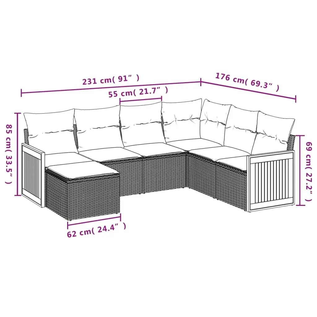 Garden Sofa Set PE Rattan 7 Piece Grey Outdoor Furniture Patio Sectional