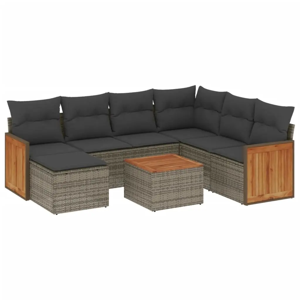Garden Sofa Set PE Rattan 8 Piece Outdoor Furniture Grey with Cushions