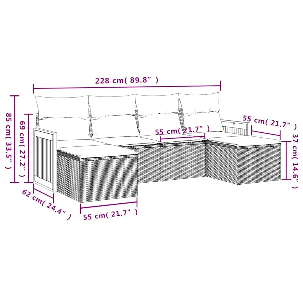 6 Piece Modular Black Poly Rattan Garden Sofa Set
