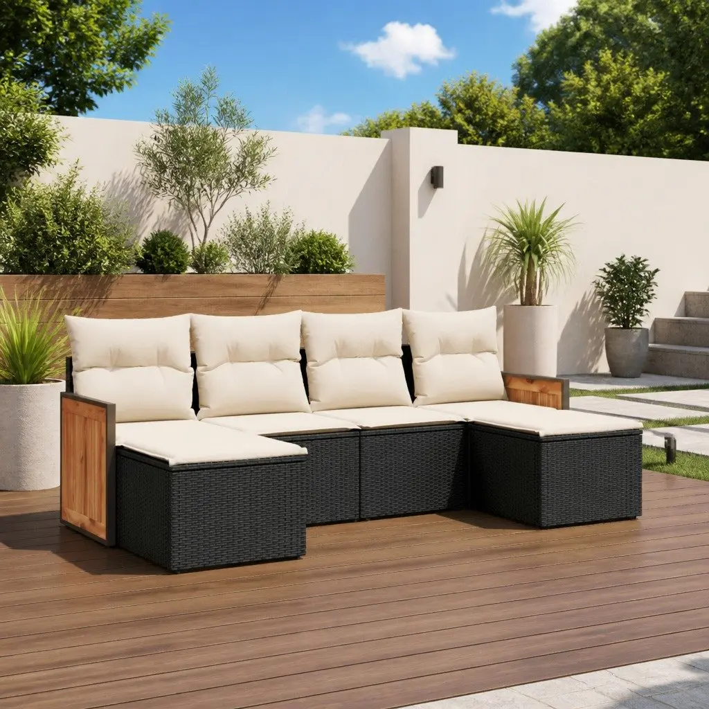 Garden Sofa Set PE Rattan 6 Piece Modular Black with Cushions