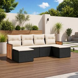 Durable 6 Piece Black Poly Rattan Garden Sofa Set
