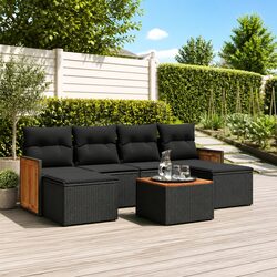 Premium 7 Piece Black Outdoor Garden Sofa Set with Cushions
