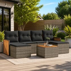 Durable 7 Piece Garden Sofa Set in Grey Poly Rattan