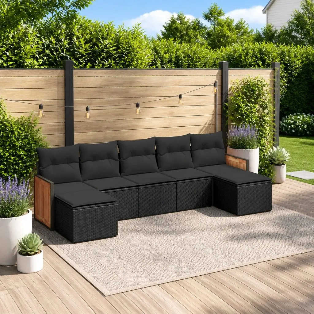 Outdoor Sofa Set PE Rattan 7 Piece Cushioned Black