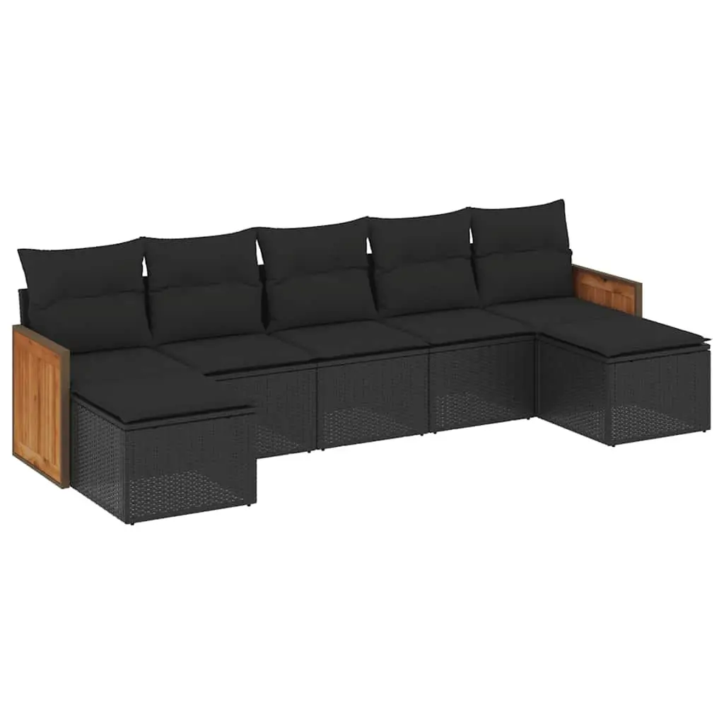 Outdoor Sofa Set PE Rattan 7 Piece Cushioned Black