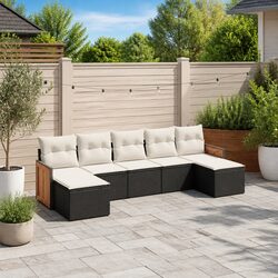 7 Piece Black Outdoor Garden Sofa Set with Cushions