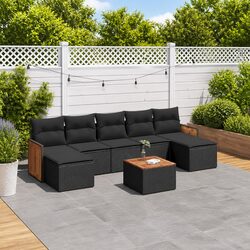Modular 8 Piece Garden Sofa Set with Cushions - Black