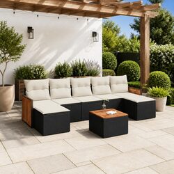 8 Piece Black Poly Rattan Garden Sofa Set with Cushions