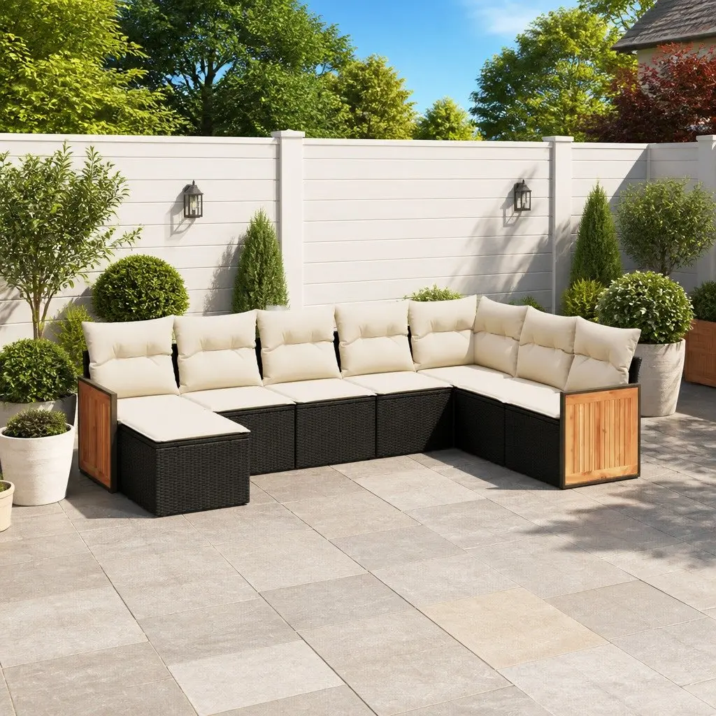 Garden Sofa Set PE Rattan 8 Piece Outdoor Furniture Modular Black Cushions