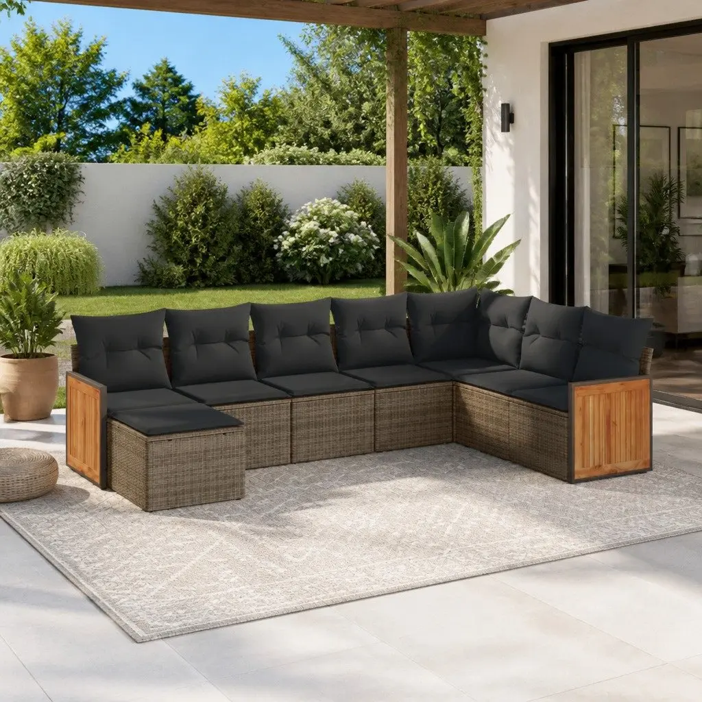 Garden Sofa Set PE Rattan 8 Piece Modular Outdoor Furniture Grey