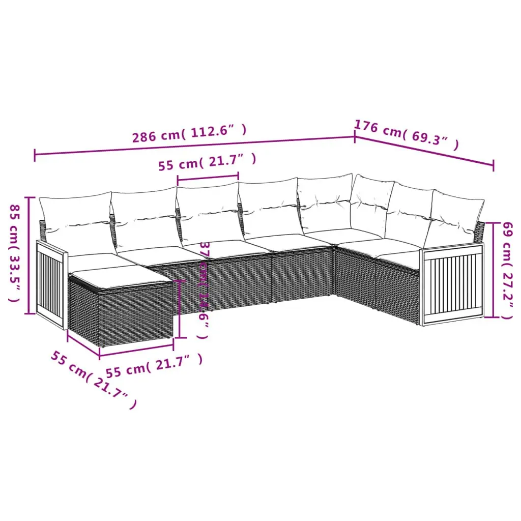 Garden Sofa Set PE Rattan 8 Piece Modular Outdoor Furniture Grey