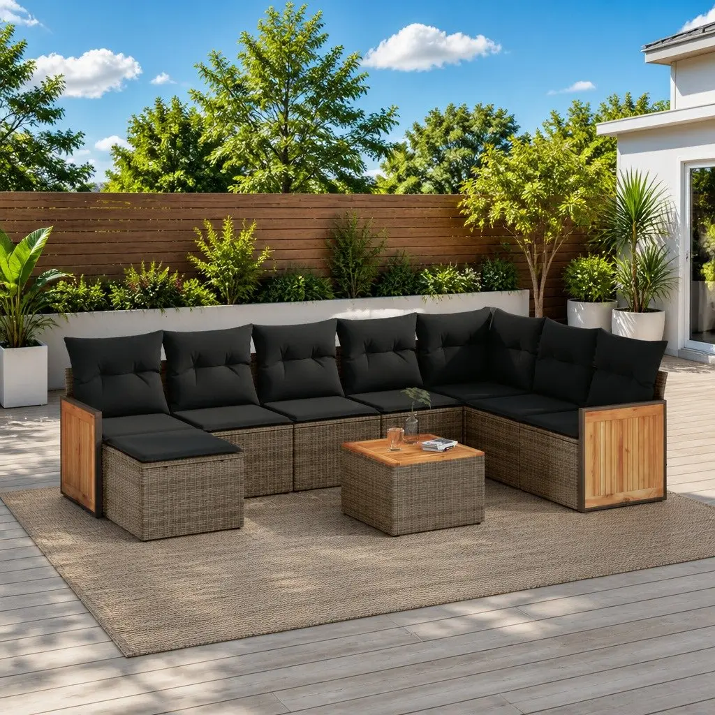 9 Piece Modular Garden Sofa Set in Grey