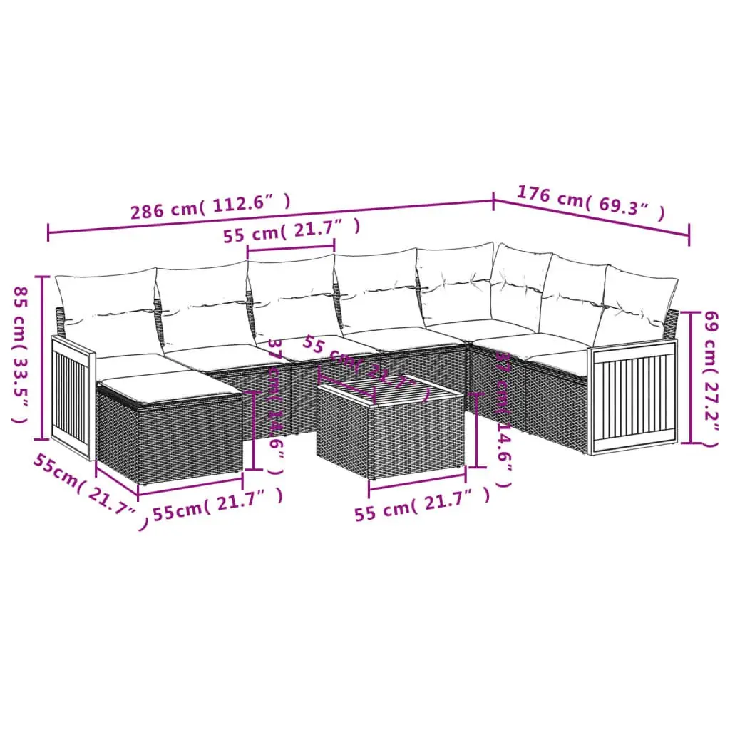 9 Piece Modular Garden Sofa Set in Grey