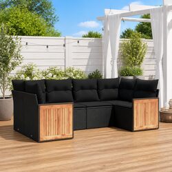 6-Piece Modular Black Garden Sofa Set with Cushions