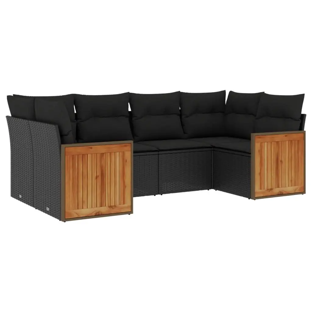 Garden Sofa Set PE Rattan 6 Piece Black Outdoor Furniture Patio Seating with Cushions