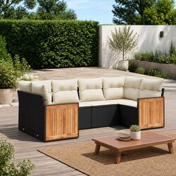 Black Poly Rattan 6-Piece Garden Sofa Set for Outdoors