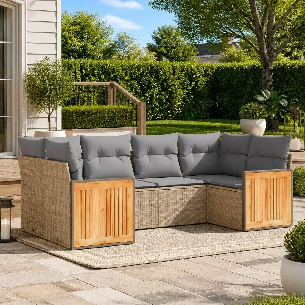 Modular 6 Piece Garden Sofa Set with Beige Cushions