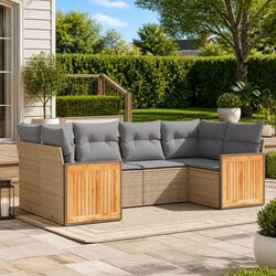 Modular 6 Piece Garden Sofa Set with Beige Cushions