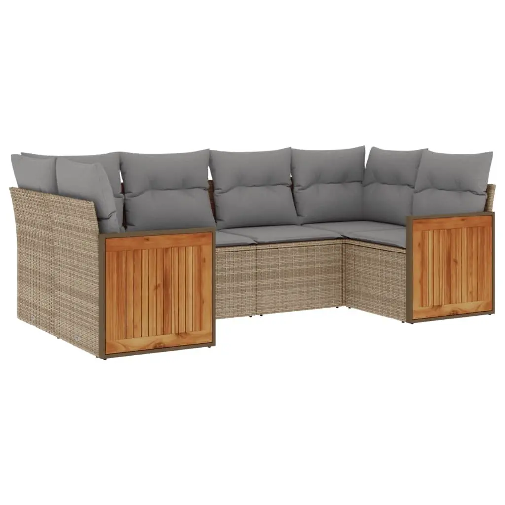 Modular 6 Piece Garden Sofa Set with Beige Cushions